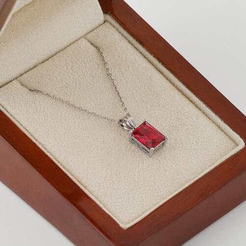 Women Silver Necklace with Red Zircon Stone Fashion Trendy Women Accesories 925 Silver Famale Gift Made in Turkey