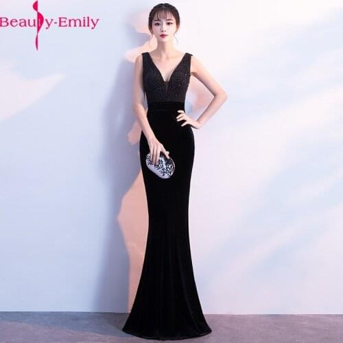 Beauty Emily Charming V Neck Sleeveless Mermaid Evening Dress 2020 New Arrival Heavy Beaded Tank Sleeve Zipper Back Formal Dress