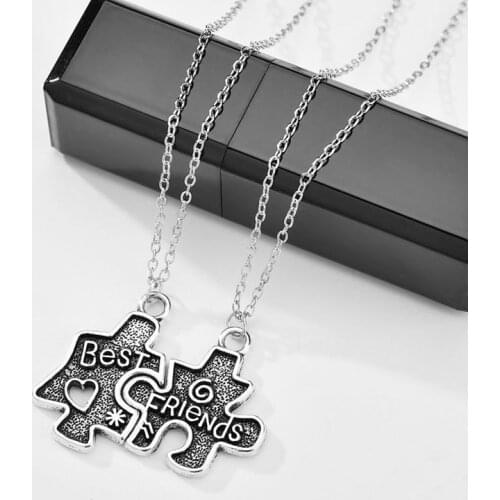 2 pcs Charm Best Friends Geometric Pendant Necklaces for Women Girls Couples BFF Friendship Silver Color Necklaces