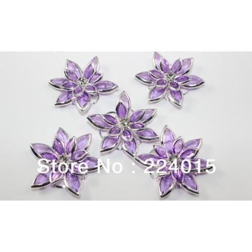 20pcs/24*23mm Silver Plated Purple Flower Drill/Rhinestone Embellishment Findings For Clothing & Jewelry DIY