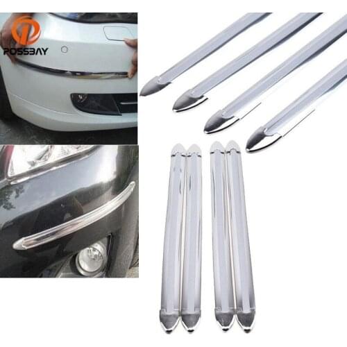 POSSBAY 4 Pcs Car Chrome Bumper Corner Guard Edge Protector Car Anti-collision Strip /Car Anti-rub Bar Auto Rubber Mouldings