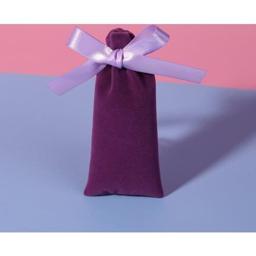 50pcs Purple Velvet Bag Jewelry Bag With Ribbon Small Pouches For Wedding Party Candy Bag Organizer Custom Logo Jewelry Packing