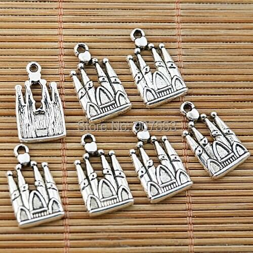 50pcs tibetan silver tone castle design charms EF1763