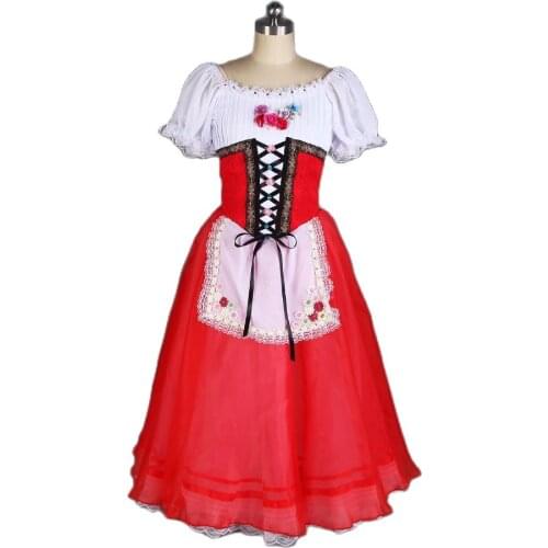 White Chiffon Short Sleeve Ballet Dance Tutu Giselle Dress Customized Ballerina Costumes for Girls Romantic Ballet Tutus B20008