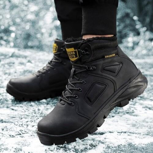 Mens Snow Boots With Fur Watiner Warm Shoes Casual Men Rubber Ankle Boots Non-slip PU Work Shoes High Quality Botas Big Size 46