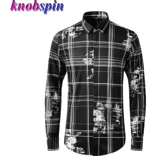 Brand ink Print Shirt men Long sleeve Slim Chemsie homme High quality 100% Pure Cotton Shirts for men Plus size Camisa masculina