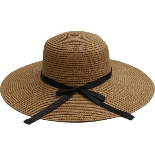 Womens 5.5 Inches Big Bowknot Straw Hat Large Floppy Foldable Roll up Beach Cap Wide Brim Sun Protection Straw Hat