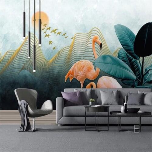 Milofi custom photo wallpaper mural Chinese abstract golden lines landscape flamingo background wall decorative painting
