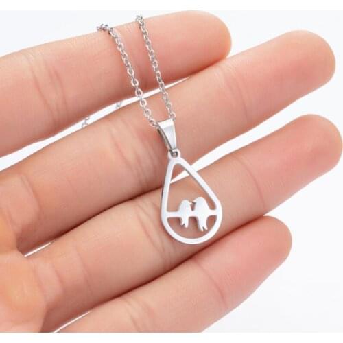 Geometric Water Drop Pendant Necklaces Cute Teardrop Inside Double Bird Necklaces for Women Lovers Jewelry Stainless Steel