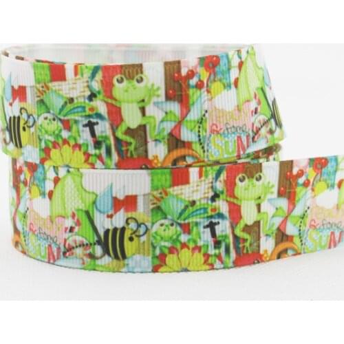 [IuBuFiGo] New 10yd 1" Frog with bee ribbon Grosgrain printed Hair bow 25mm Green ribbons X1773 Free shipping