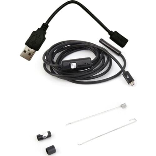 Waterproof HD 2M/7mm Endoscope Lens Rigid Cable Mini USB Inspection Camera Snake Tube with 6 LED Lights Borescope for Phone PC