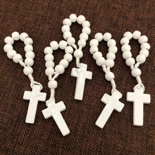 Free shipping white wood bead rosary ring/ catholic ring/ religious finger ring 120pcs/lot