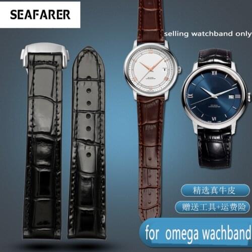 Leather Strap For Omega Butterfly Flying Watch With Male Leather Folding Buckle Seahorse Super Watch Accessories