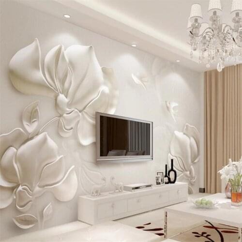 Milofi custom 3D wallpaper plaster relief magnolia bird white 3d stereo TV background wall