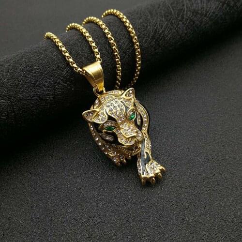 New Animal Tiger Pattern Pendant Necklace Mens Necklace Crystal Inlaid Necklace Metal Sliding Pendant Accessories Party Jewelry