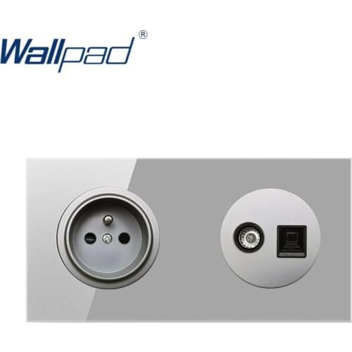 Wallpad EU French Wall Power Socket With TV DATA Outlet Crystal Glass Panel 16A Grounded With Child Protective Lock