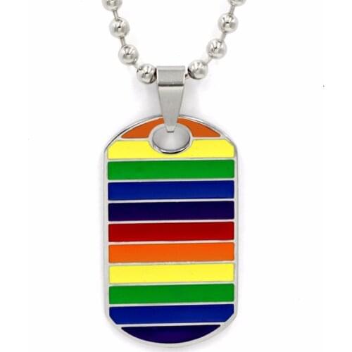 Titanium Steel LGBT Necklace Pendant Stainless Steel Colorful Rainbow Women Party Jewelry Free Beads Chain Dog Tag Never Fade