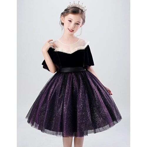 Flower Girl Dresses 2020 Glitter Kids Host Piano Performance Dress Girls Wedding Party Event Prom Vestidos Clothes