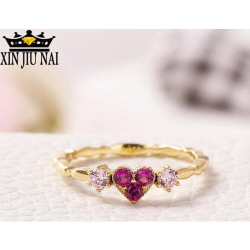 Romantic Gold Color Red Heart&Pink Diamond Ring Austria Rhinestone Wedding Jewelry Romantic Engagement Rings for Women Gift 6-10