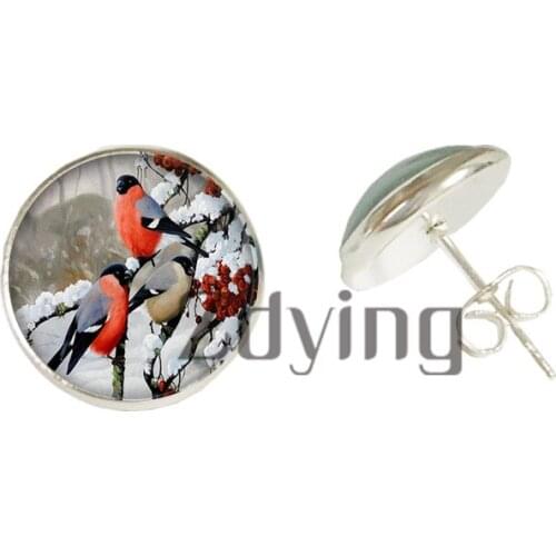 ZDYING Animal Birds Butterfly Dog Dragon Horse Stud Earring Glass Cabochon Photo Earring For Woman Men Party Jewelry PT41