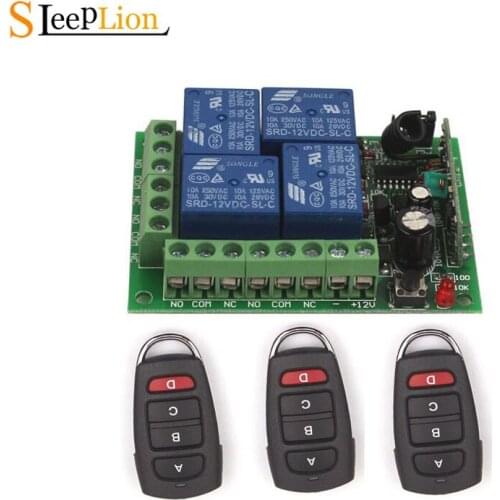 Sleeplion 12V 4CH Channel Relay RF Wireless Remote Control Switch 3 Transmitter Receiver ON/OFF Switch 4CH Module Kit 315/433MHz