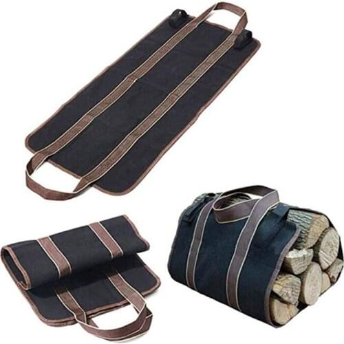 Heavy Firewood Log Carrier Tote, Oxford Canvas Foldable Wood Carrier Padded Handles, Large Capacity Firewood Carr