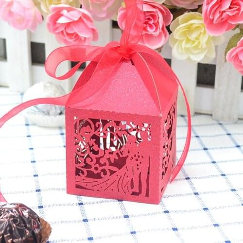 Bride groom laser cut red wedding souvenirs guests return gift box