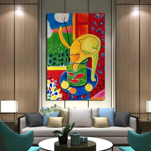 Vintage Matisse Cat Catching Fish Art Oil Painting on Canvas Posters and Prints Living Room Home Decor Modern Wall Art Cuadros