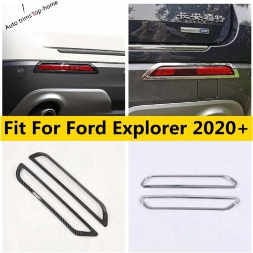 For Ford Explorer 2020 2021 Rear Back Fog Lights Lamps Frame Cover Kit Trim ABS Chrome / Carbon Fiber Exterior Accessories