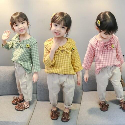 1-5 Year Toddler Kids Baby Girl Clothes Lovely Long Sleeve Plaid Top + Pants Cotton Infant Outfit Spring Childrens Clothing Set
