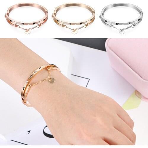 Female Heart Forever Love Brand Charm Bracelet Hot Luxury Rose Gold Stainless Steel Bracelets Bangles for Women Famous Jewelry