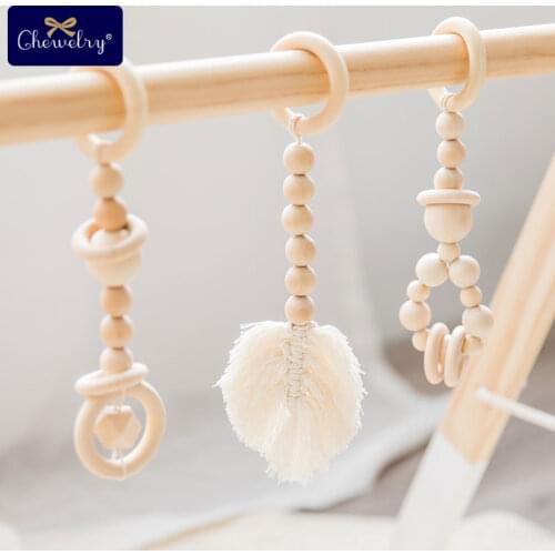 1Set Baby Teether Play Gym Toy Wood Bed Bell Tassel Leaves Wooden Rings Rodents Shape Knitting Soft Baby Bed Hanging Rattles Toy