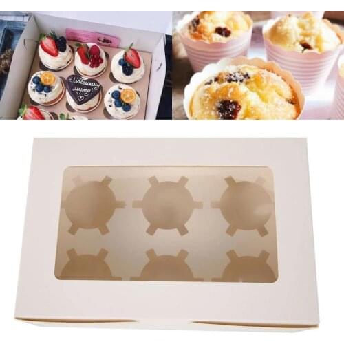 10Pcs/Set Cupcake Box with Window Portable 2/4/6 Cups Cardboard Cupcake Boxes Paper Gift Box for Wedding Party Food Packaging