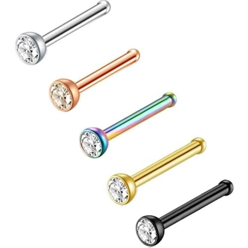 20G Stainless Steel Stud Nose Ring CZ L Shape Nose Body Piercing for Womens Mens Straight Crystal Nose Pin India Wholesales