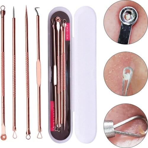 4PCS Blackhead Extractor de cravo Rose Gold Black Dots Cleaner Acne Blemish Remover Needles Set Black Spots Pore Cleanser Tool