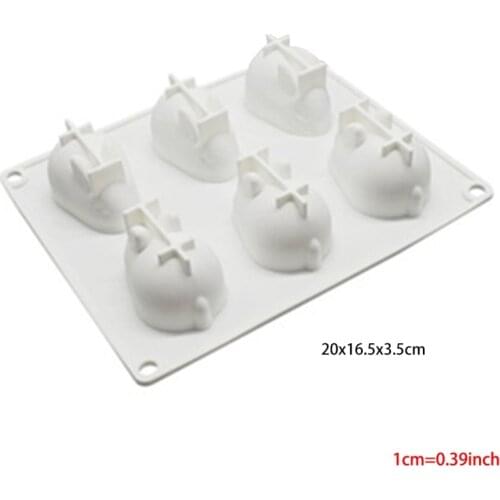6 Cavity 3D Rabbit Mousse Cake Baking Pan Easter Bunny DessertSilicone Mold Tray F1CC
