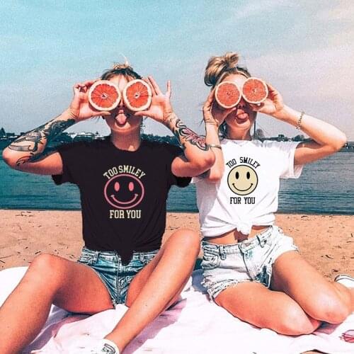 90s T Shirt Women TOO SMILEY FOR YOU Harajuku Tops 2020 ADDISON RAE Funny T Shirts Ulzzang Summer White Graphic Tee Camisetas