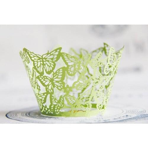 Free shipping light green beautiful butterfly paper decoration cake cups for wedding party birthday, cupcake wrappers