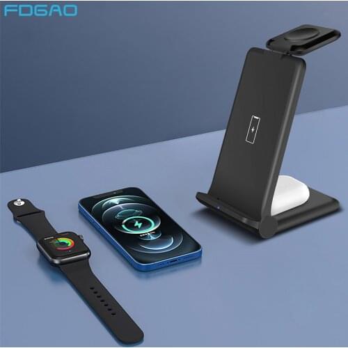 FDGAO 3 In 1 Qi Wireless Charger Stand For Apple Watch 6 5 Airpods Pro 15W Fast Charging Dock Station For iPhone 12 11 XS XR X 8