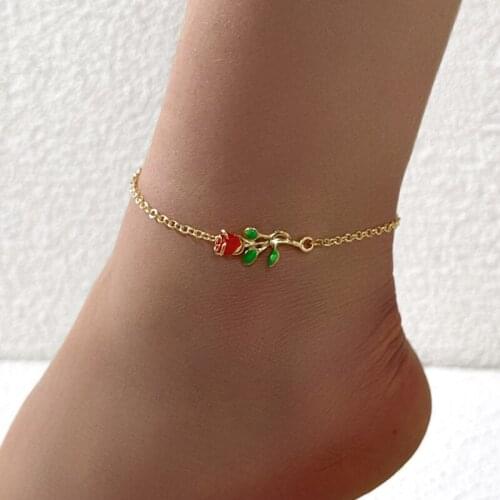 Sweet Gold Rose Flower Anklet Bracelet for Women Fashion Simple Summer Beach Party Wedding Jewelry Gifts