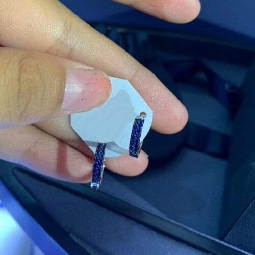 Brand 1:1Luxury Round Earrings Silver Color Blue White Cubic Zirconia Earring Fashion Women Jewelry Gift