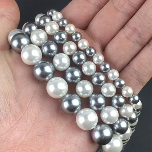 Shell Pearls Beads White Grey Round Loose Beads For DIY Jewelry Making Charms Bracelet Accessories 15''6/8/10/12mm