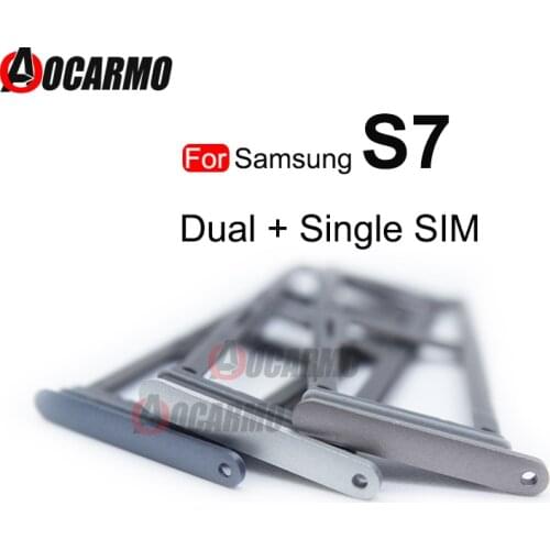 Aocarmo For Samsung Galaxy S7 G930 G930F Gold/Silver/Grey Single Dual Metal Plastic Nano Sim Card Tray Slot Holder