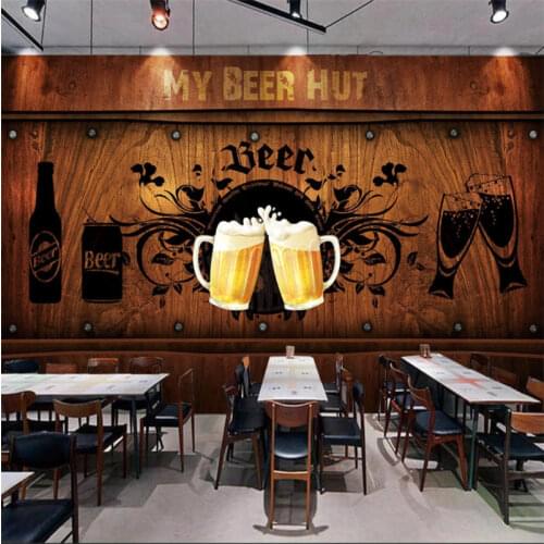 European and American Style Retro Wood Board Background Beer Mural Wallpaper Restaurant Bar KTV Industrial Decor Wall Paper 3D