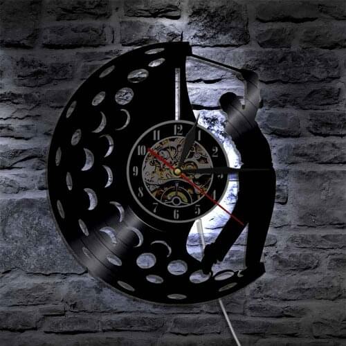 Playing Golf LED Light Vinyl Record Wall Clock Golf Club Sport Silhouette Modern Wall Lamp Golf Ball Decorative Lighting Watch