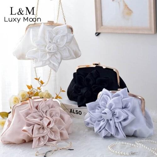 Exquisite Floral Clutch Purse Women New Solid Bridal Chain Pearl Shoulder Bag Wedding Designer Handbag Evening Bag Bolsa X374H