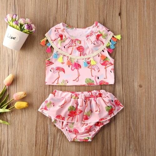 Infant Baby Girls Bikini Set Newborn Baby Flamingo Sleeveless Top+Shorts 2Pcs Summer Girl Set 0-5 Years