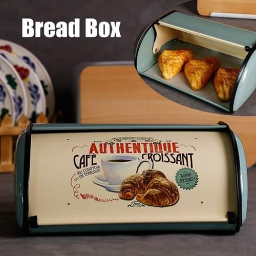 French Bread Box Stainless Steel Durable Retro Bread Boxes Small Rollup Top Dim Sum Storage Boxes Home Kitchen Decoration