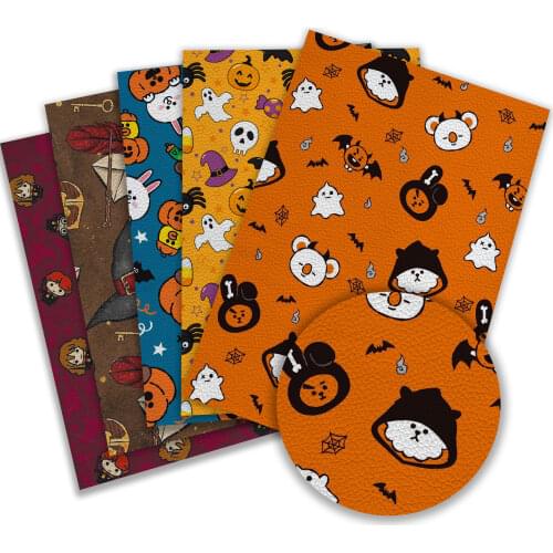 Halloween Animal Cartoon Printing Lychee pattern Leather Fabric Stitching Quilting Needlework DIY Handmade 22X30cm A4