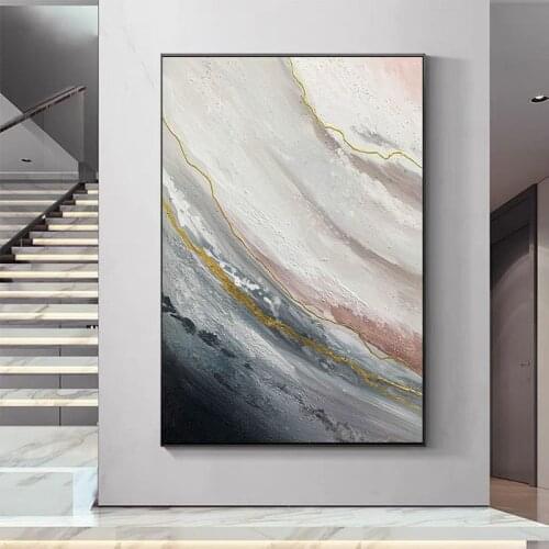 Beautiful Gold Foil Line Abstract Oil Painting For Home Wall Decoration Pure Handmade Acrylic Picture For Living Room Bedroom